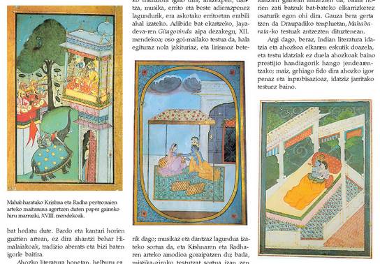 Mahabharatako Krishna eta Radha pertsonaien arteko maitasuna agertzen duten paper gaineko hiru marrazki, XVIII. mendekoak.<br><br>